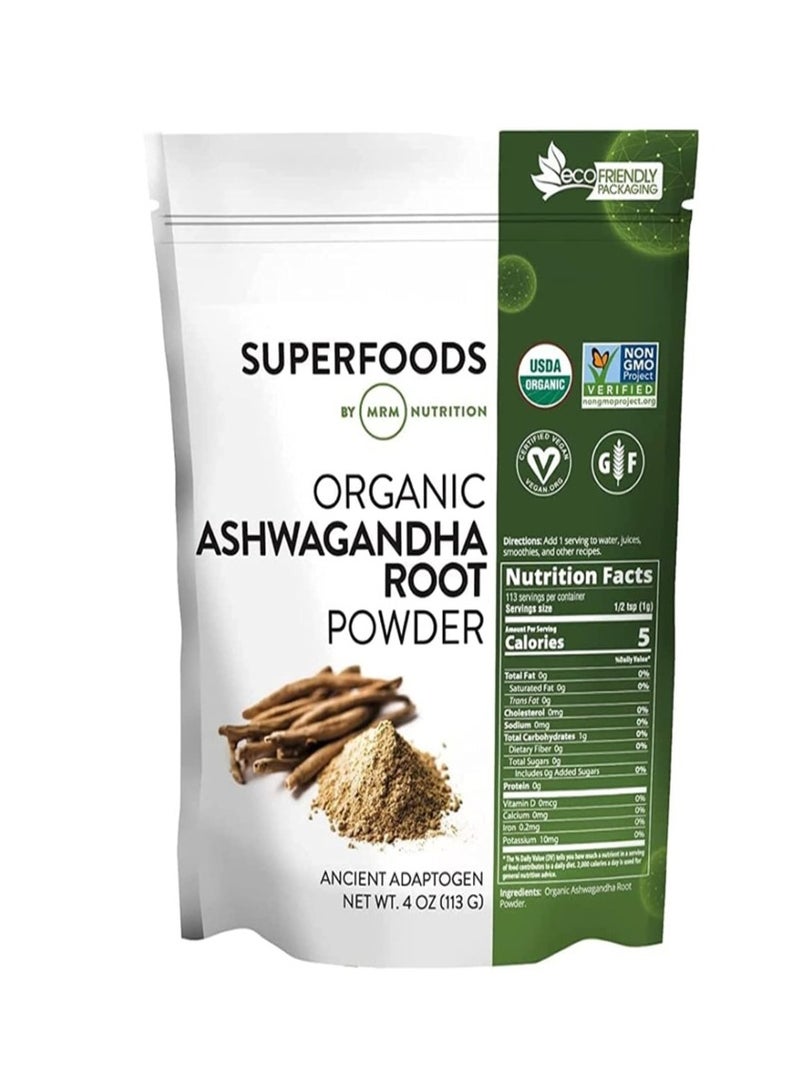 Mrm Super Foods Organic Ashwaganda Roots Powder 4 Oz - Image 1