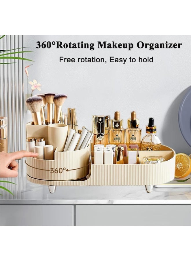XiuWoo Rotating Makeup Organizer,Makeup Organizer Countertop,Large Capacity Cosmetic Display Case,Skin Care Product Organizer with Rotating makeup Brush Holder Organizer,Makeup organizer for Vanity - Image 1