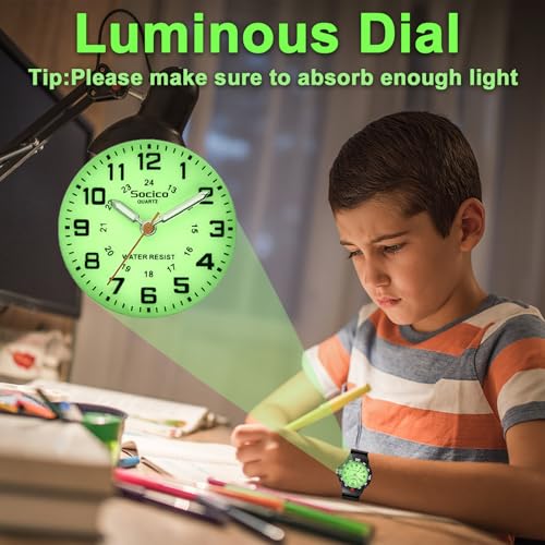 SOCICO Children Analog Watch Waterproof Time Teaching Boys Girls Watch Soft Band Learning Time Wrist Watch for Kids (Black-pre-Sale) - Image 2
