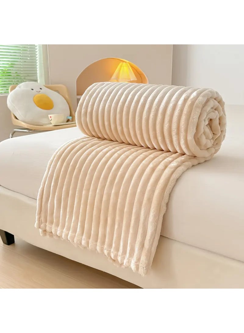 مينجلي بطانية فلانيل مخططة ناعمة ودافئة  بوزن 1500 جرام - بطانيه مقاس نفرين 220×200 سم متعددة الاستخدامات للسرير والكنبة وجميع الفصول - Image 3