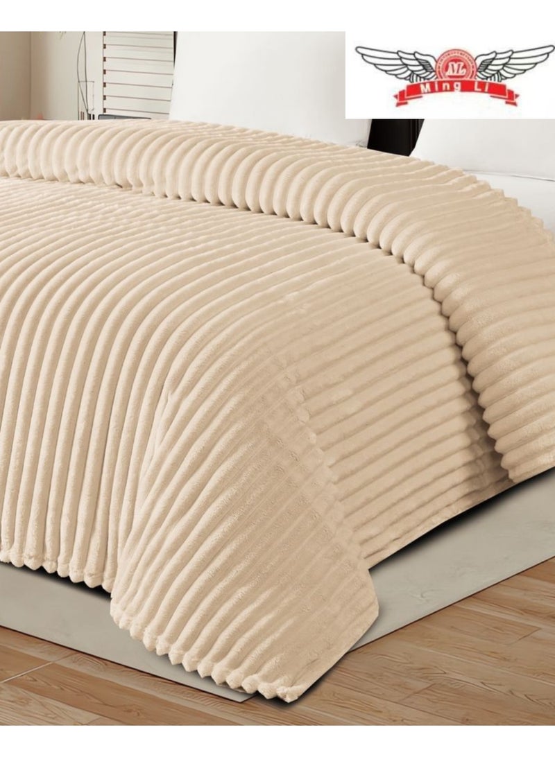 مينجلي بطانية فلانيل مخططة ناعمة ودافئة  بوزن 1500 جرام - بطانيه مقاس نفرين 220×200 سم متعددة الاستخدامات للسرير والكنبة وجميع الفصول - Image 4