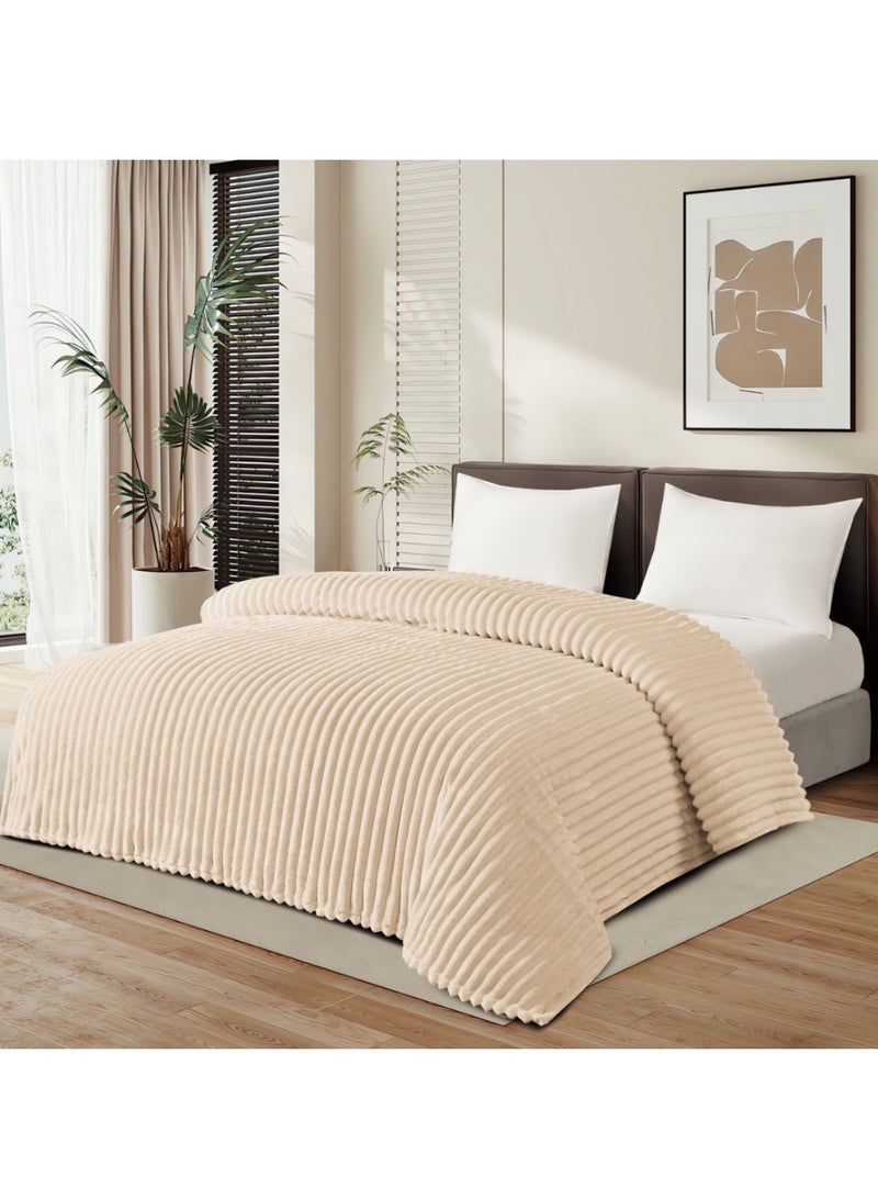 مينجلي بطانية فلانيل مخططة ناعمة ودافئة  بوزن 1500 جرام - بطانيه مقاس نفرين 220×200 سم متعددة الاستخدامات للسرير والكنبة وجميع الفصول - Image 1