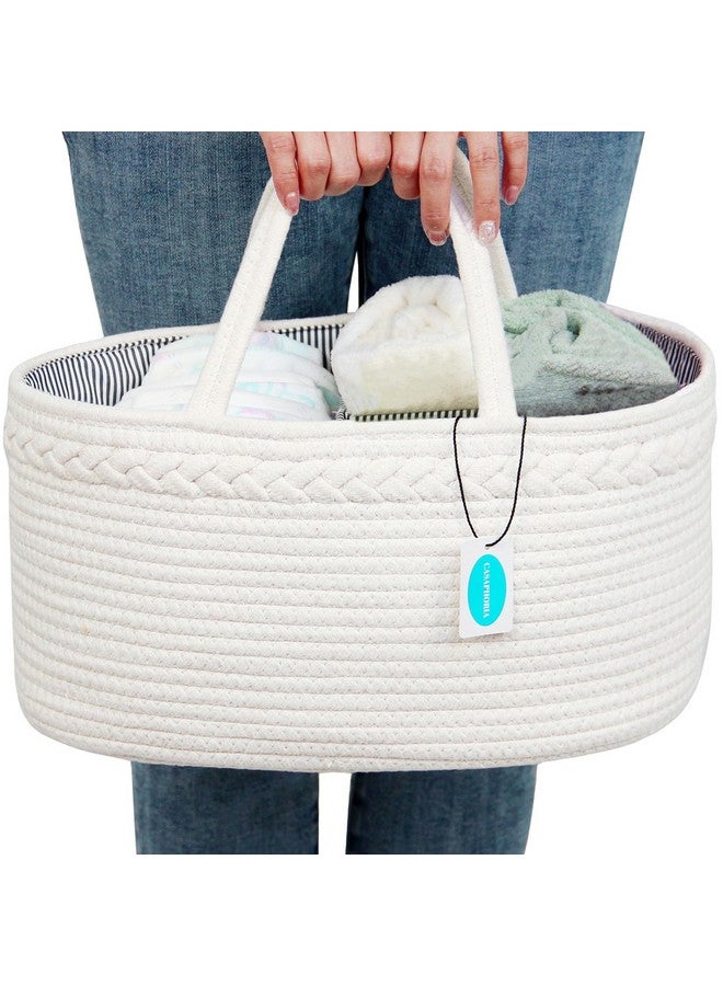 Casaphoria Woven Sundries Hamper Cotton Rope Basket Baskets For Storagestorage Caddycotton Basket100% Cotton Car Organizer With Handlebasket For Giftcream White(14.2"X8.5"X7.1") - Image 2