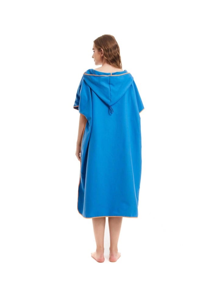 S SYMEFER Poncho Towel for Adult Surf Beach Wetsuit Changing Towel Bath Robe With Hooded Highly Absorbent Quick Dry- One Size-Blue  - Image 1