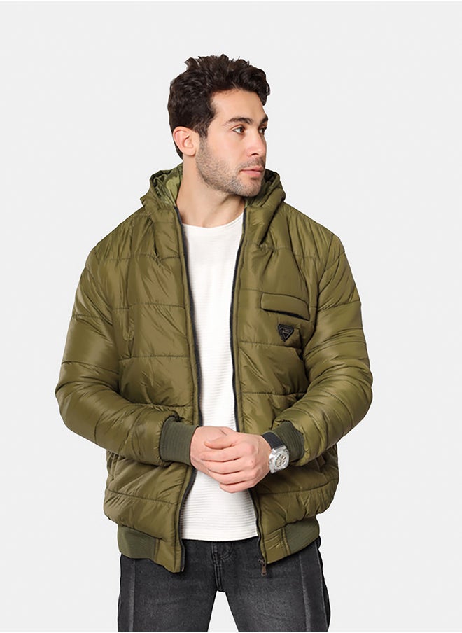 WHITE RABBIT - Cuffs & Hem Quilted Hooded Bomber Jacket - Image 1