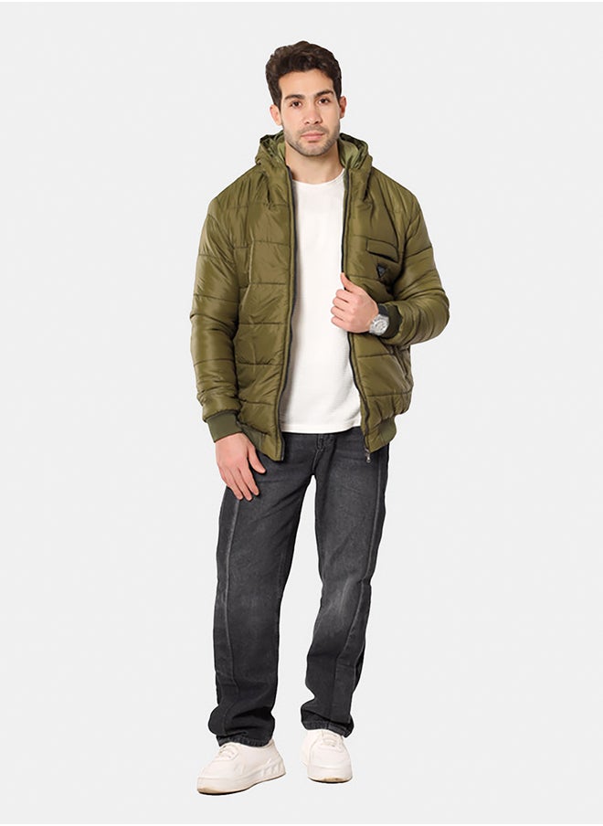 WHITE RABBIT - Cuffs & Hem Quilted Hooded Bomber Jacket - Image 1