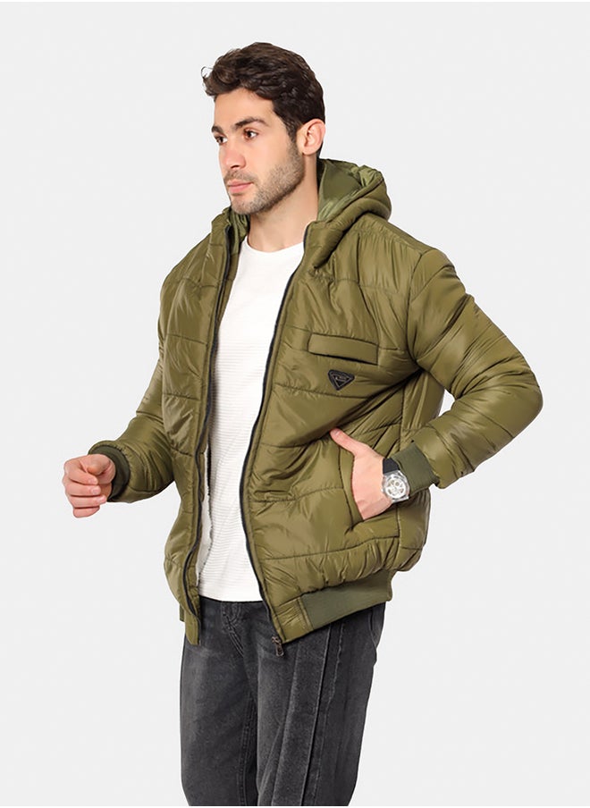 WHITE RABBIT - Cuffs & Hem Quilted Hooded Bomber Jacket - Image 1