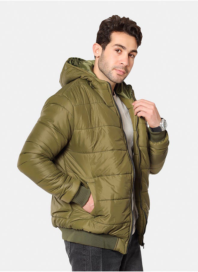 WHITE RABBIT - Cuffs & Hem Quilted Hooded Bomber Jacket - Image 1