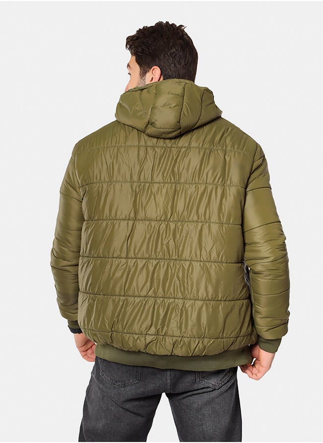 WHITE RABBIT - Cuffs & Hem Quilted Hooded Bomber Jacket - Image 1