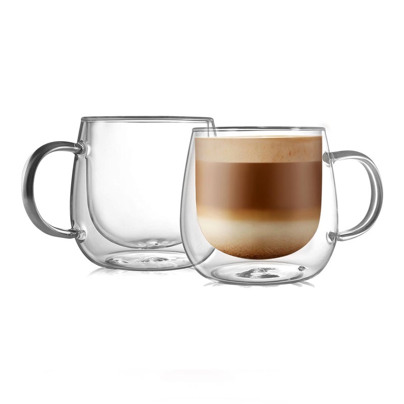 CNGLASS 16oz Double Walled Glass Coffee Mugs(2-pack),Large Clear Coffee Cups with Handle,Glass Espresso Mugs for Latte,Cappuccino,Tea - Image 1