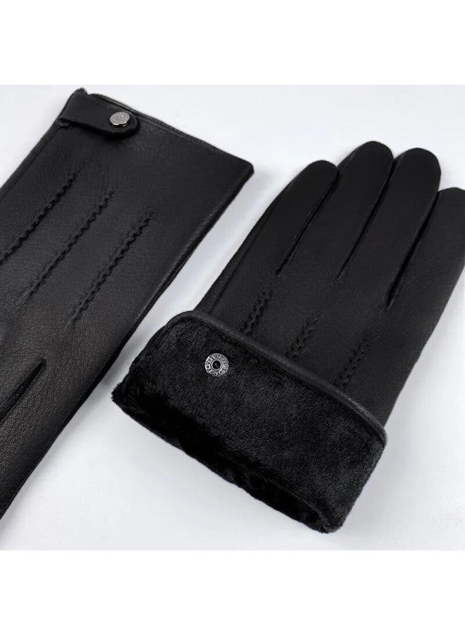 Red Dragonfly Lambskin Gloves For Men, Winter Warm Gloves With Fleece Lining, Windproof And Cold-resistant, Suitable For Cycling And Motorcycle Riding, Genuine Leather Gloves