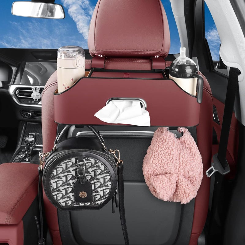 Car Seat Back Organizer with Cup Holders and Hooks - Red - Image 5