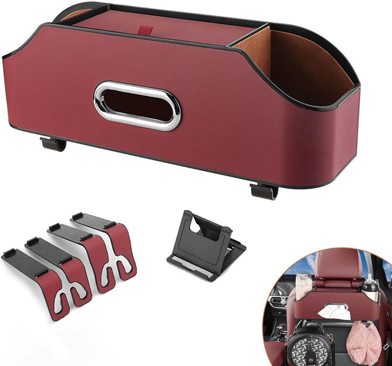 Car Seat Back Organizer with Cup Holders and Hooks - Red - Image 1