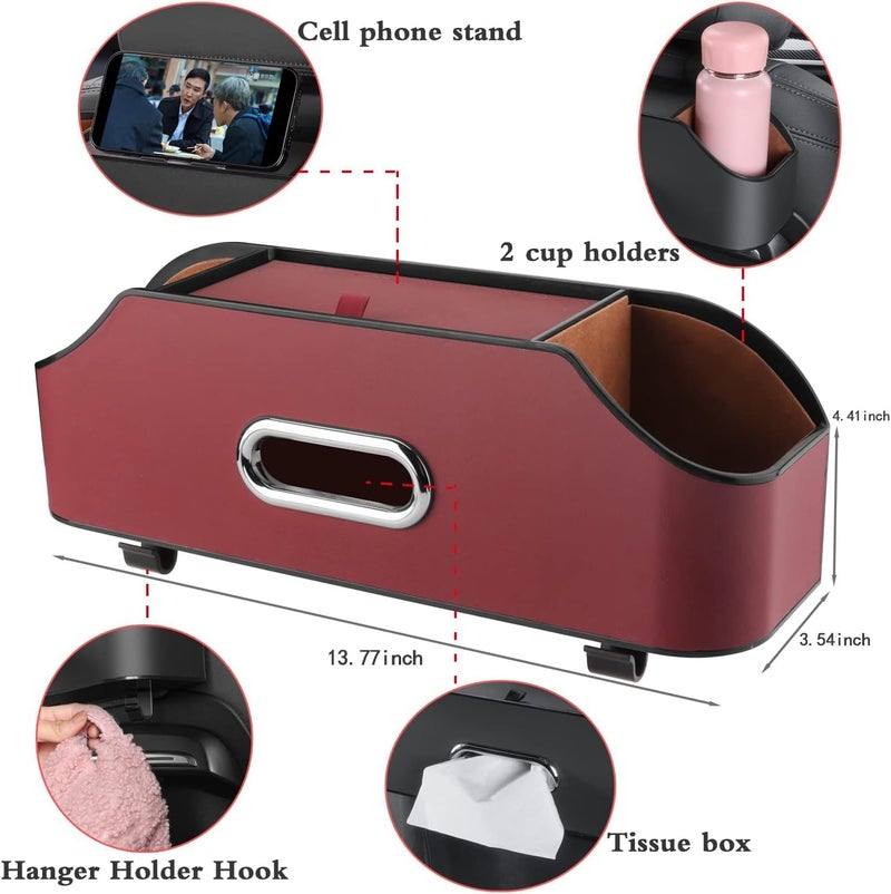 Car Seat Back Organizer with Cup Holders and Hooks - Red - Image 2