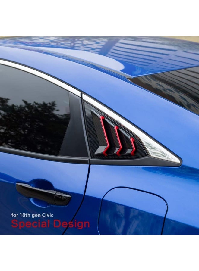 Thenice for 10th Gen Civic Racing Style Rear Side Window Louvers Air Vent Scoop Shades Cover Blinds for 2016 2017 2018 2019 Honda Civic Sedan - Carbon Fiber Red - Image 3