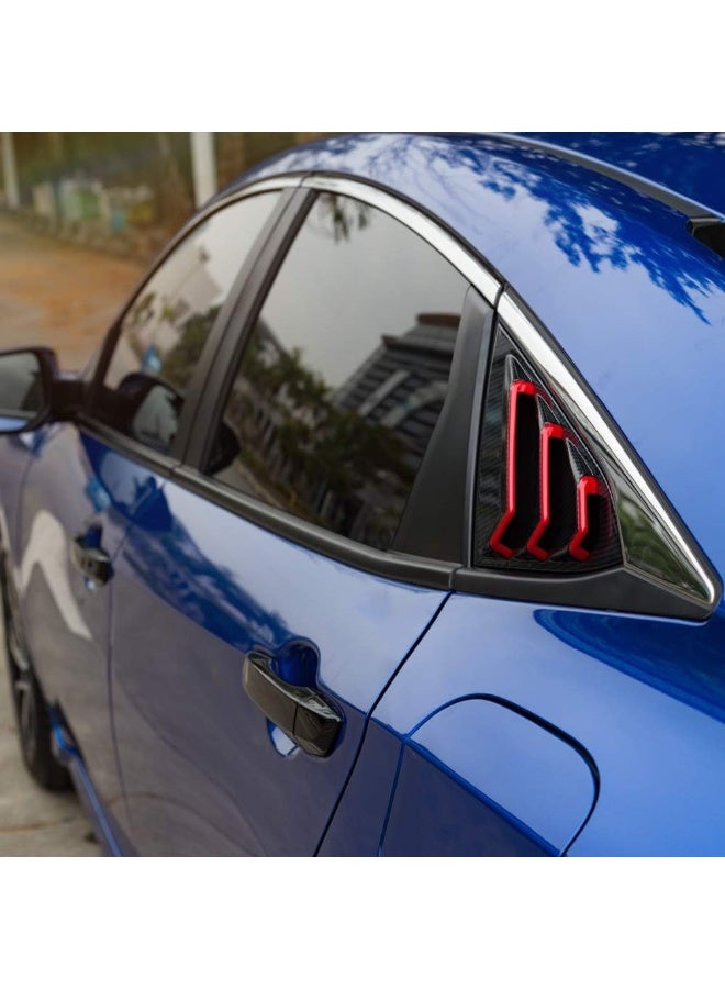 Thenice for 10th Gen Civic Racing Style Rear Side Window Louvers Air Vent Scoop Shades Cover Blinds for 2016 2017 2018 2019 Honda Civic Sedan - Carbon Fiber Red - Image 5