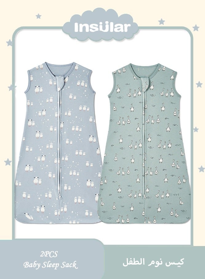 انسولار بطانية معزولة قابلة للارتداء، كيس نوم قطني للأطفال بسحاب ثنائي الاتجاه، للأولاد والبنات، للجنسين (أزرق/أخضر)، عبوة من قطعتين. - Image 1