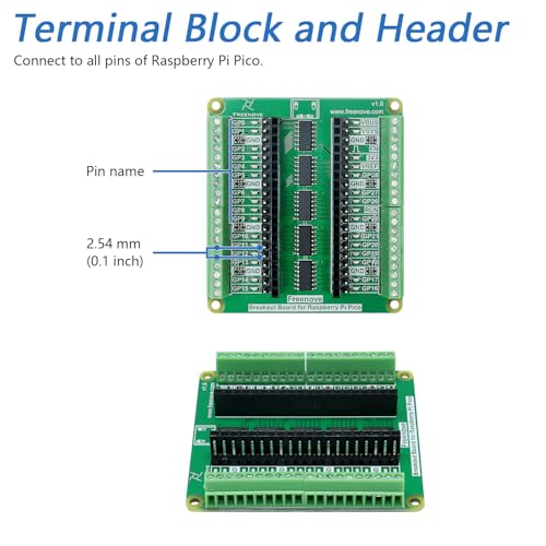 Freenove Breakout Board for Raspberry Pi Pico 1 2 W H WH, Terminal Block Shield HAT with Pin Header, GPIO Status LED - Image 5