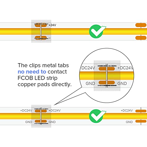 BTF-LIGHTING FCOB COB 8mm 0.31in Connector Kit 14pcs Transparent Connector 5pcs 15cm Long 20AWG Extension Wires for Non-Wired Gapless Solderless,FCOB 2 pin v+ v- Single Color Strip Corner Connection - Image 3