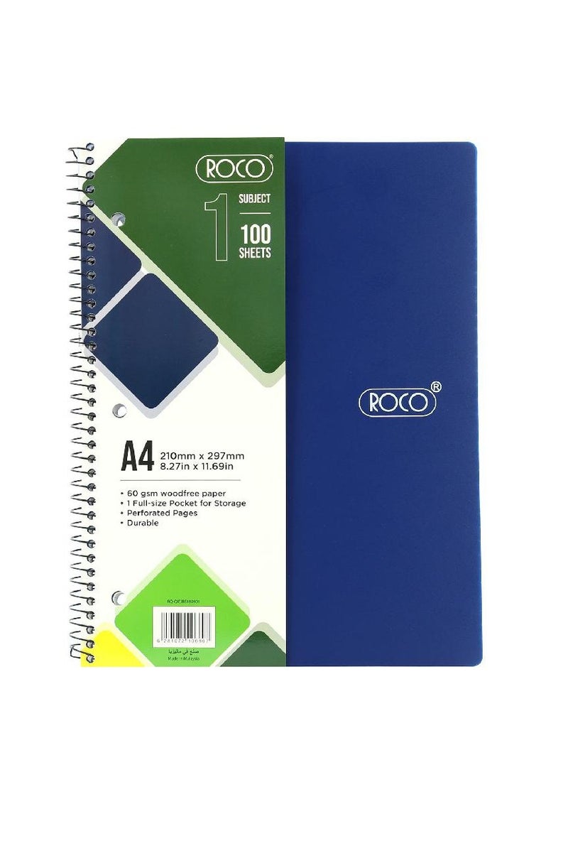 روكو دفتر ملاحظات نيون A4 (100 ورقة) مسطر باللون الأزرق الملكي - Image 1