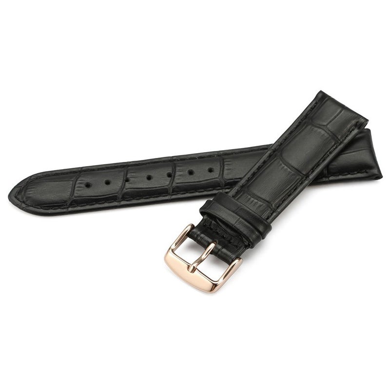 Istrap حزام ساعة جلد iStrap بنمط تمساح جلد العجل حزام بديل مع مشبك من الفولاذ المقاوم للصدأ للرجال والنساء - 18 مم 19 مم 20 مم 21 مم 22 مم 24 مم - أسود بني - Image 2