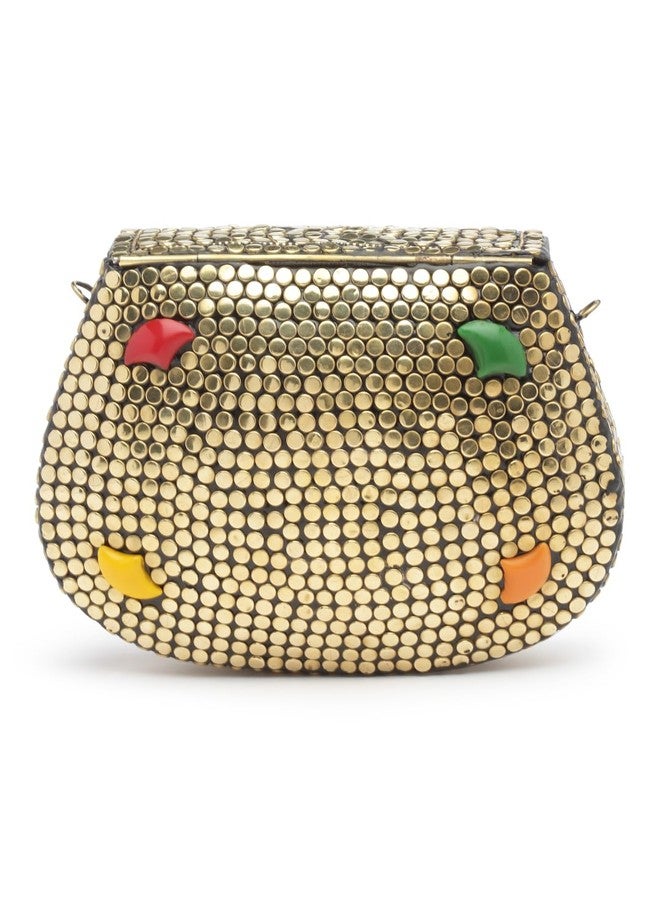 Anekaant Mosaic Gold & Multi Embellished Metal Clutch - Image 5