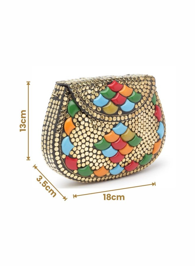 Anekaant Mosaic Gold & Multi Embellished Metal Clutch - Image 4