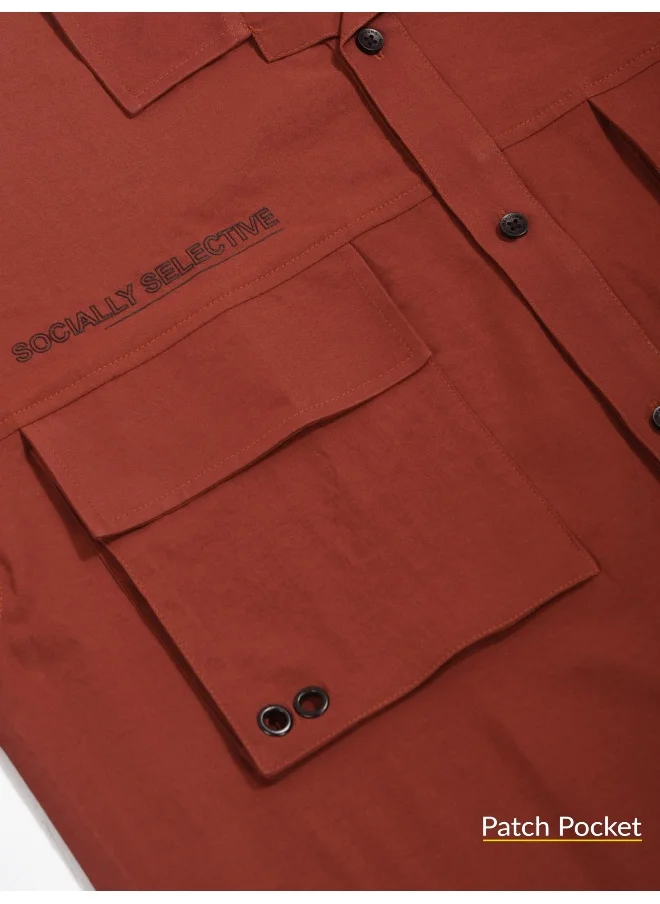 Beyoung Rust Brown Utility Pockets Urban Shirt for Men