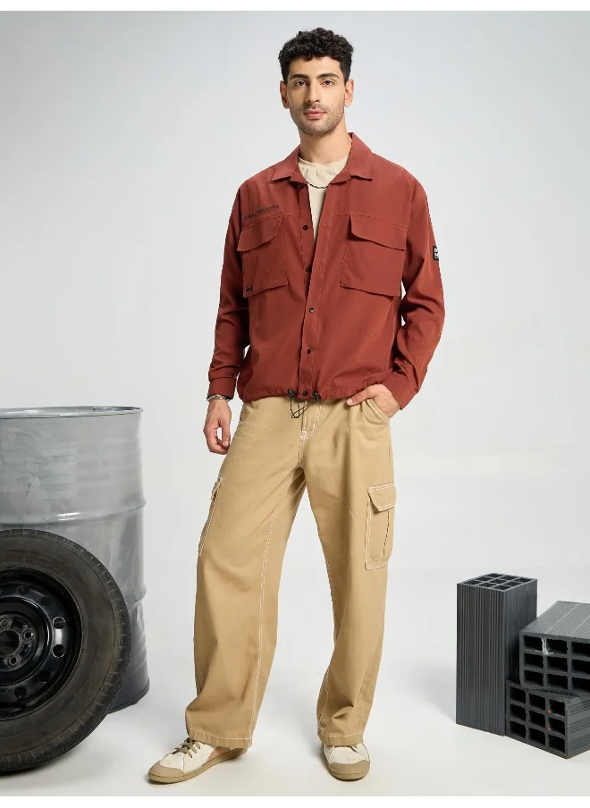 Beyoung Rust Brown Utility Pockets Urban Shirt for Men