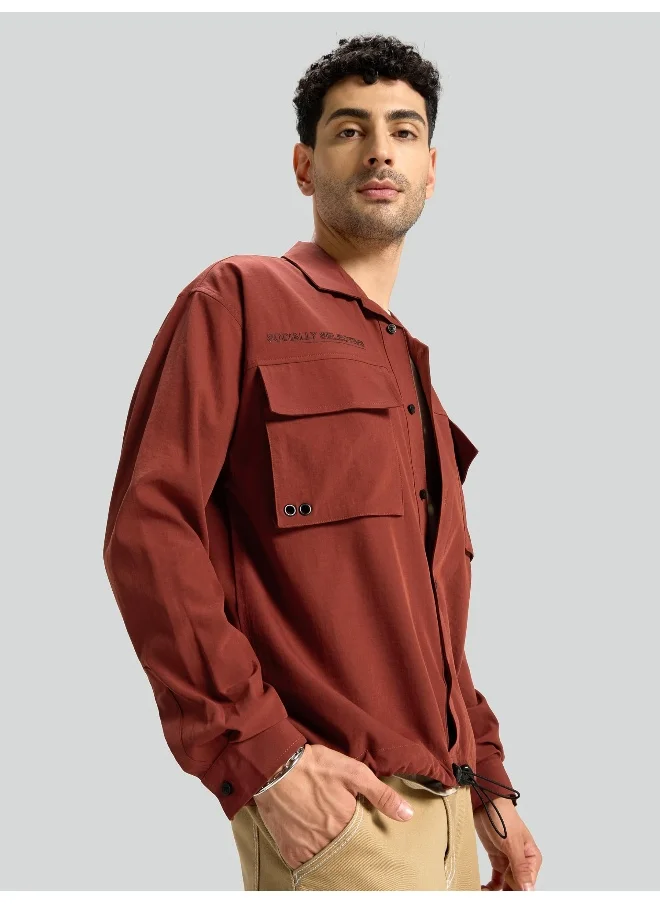 Beyoung Rust Brown Utility Pockets Urban Shirt for Men