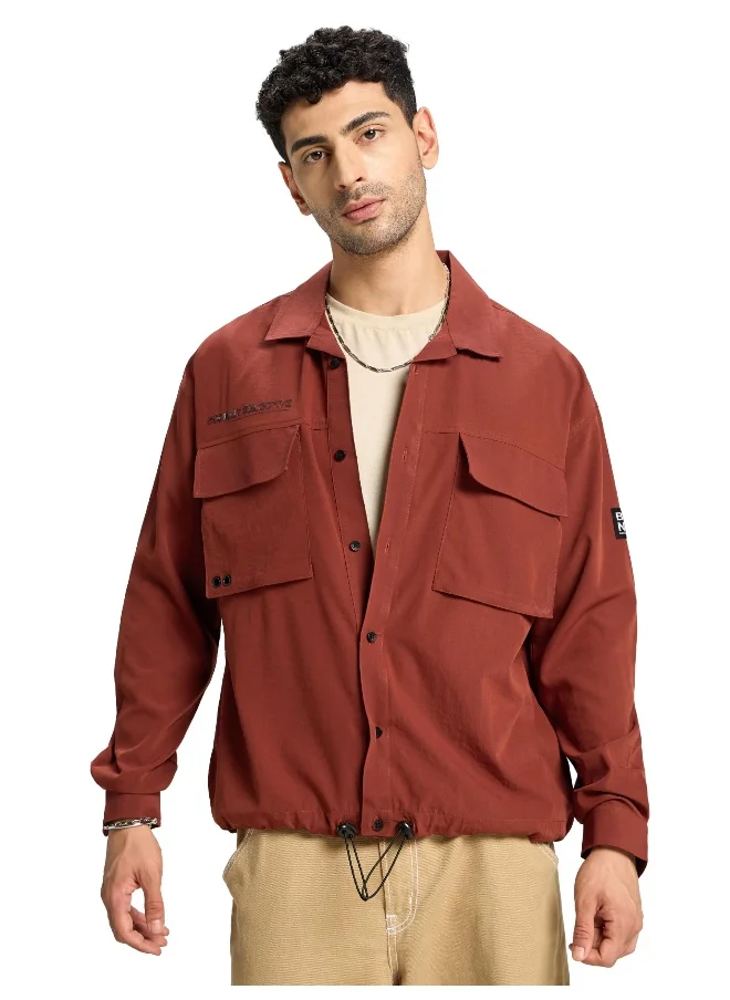 بيونغ Rust Brown Utility Pockets Urban Shirt for Men