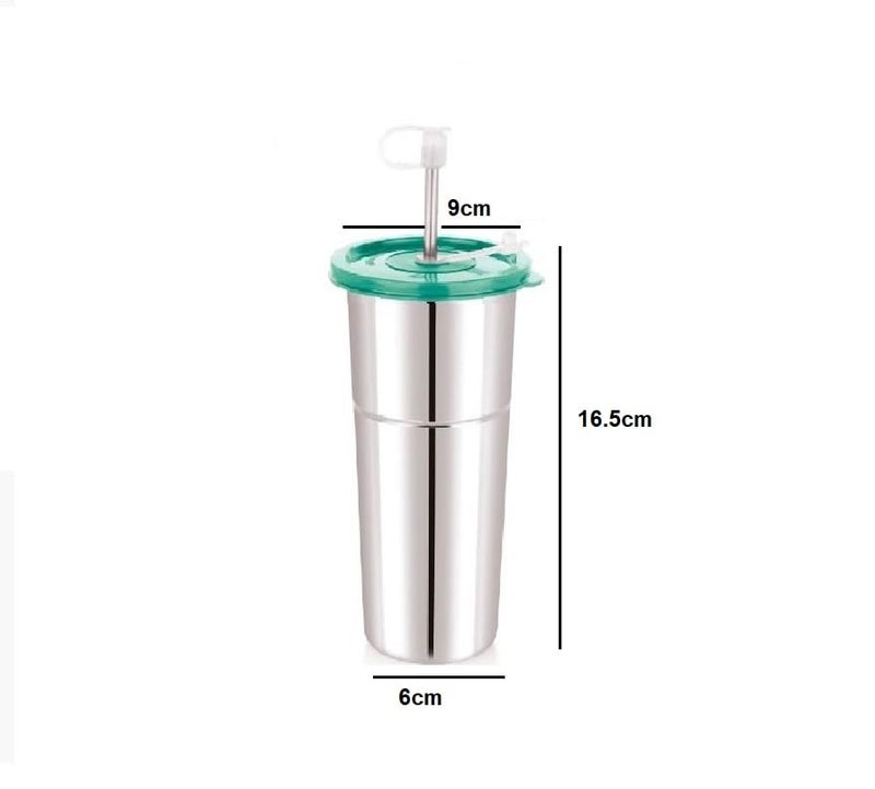 LIPSA ENTERPRISE Stainless Steel Fusion Glass Tumbler with Stainless Steel Metal Straws and Cleaning Brush with Lid (LD SIP (2) 600ML) - Image 2