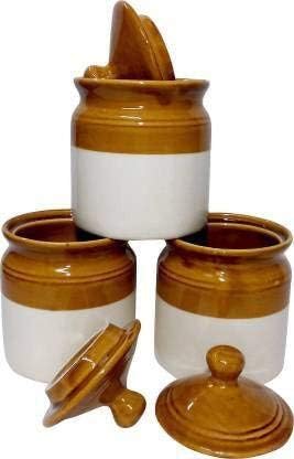 RAGYULA Beautiful Classic Old Fashioned Ceramic Pickle Storage Jar Set Of 2 Achar Barni 250Ml Dining Table Container for Kitchen Use Brown white - Image 4