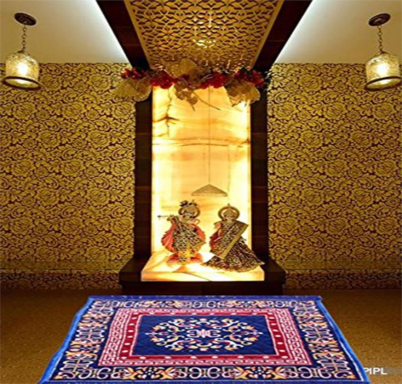 Yellow Weaves™ Maroon & Blue, Set of 2 Pooja Aasan (2 ft x 2 Ft) - Image 2