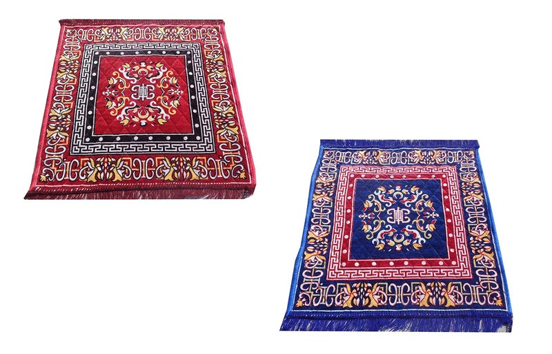Yellow Weaves™ Maroon & Blue, Set of 2 Pooja Aasan (2 ft x 2 Ft) - Image 1