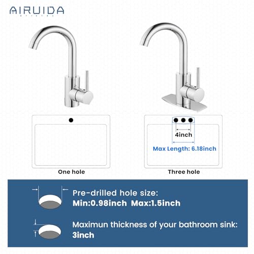 Airuida Bar Sink Faucet Single Hole Single Handle Bathroom Sink Faucet Kitchen Small Prep Wet Farmhouse RV Lavatory Vanity Mixer Tap 360 Degree Swivel Spout with Pop Up Drain Chrome Polish - Image 3