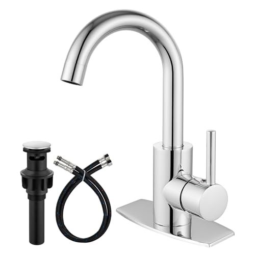 Airuida Bar Sink Faucet Single Hole Single Handle Bathroom Sink Faucet Kitchen Small Prep Wet Farmhouse RV Lavatory Vanity Mixer Tap 360 Degree Swivel Spout with Pop Up Drain Chrome Polish - Image 1
