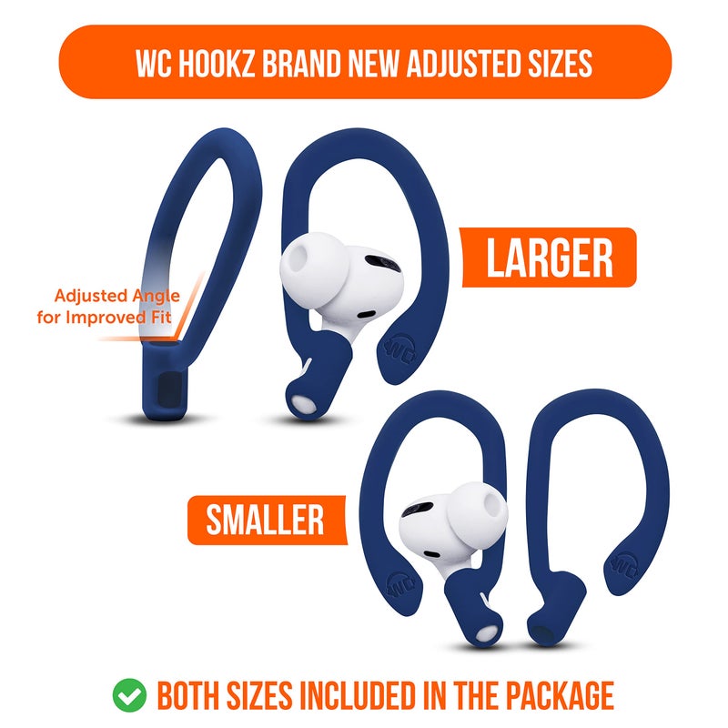 WC HookZ - Patented Upgraded Over Ear Hooks for AirPods Pro 1, 2 & AirPods 1, 2 & 3- Two Size Pairs Included in Package, Unique Left & Right Hook, Made by Wicked Cushions | Navy Blue - Image 5