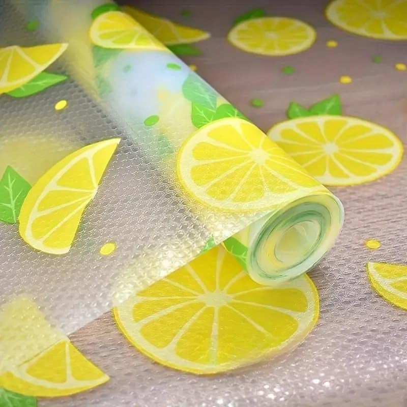 REWOP Fridge Mats, Kitchen Mat EVA Food Grade Multipurpose Washable Anti Slip Mat/Sheet for Fridge, Shelf Liners for Kitchen Shelves, Table, Drawer mat (300 * 45 cm) (Lemon) - Image 1