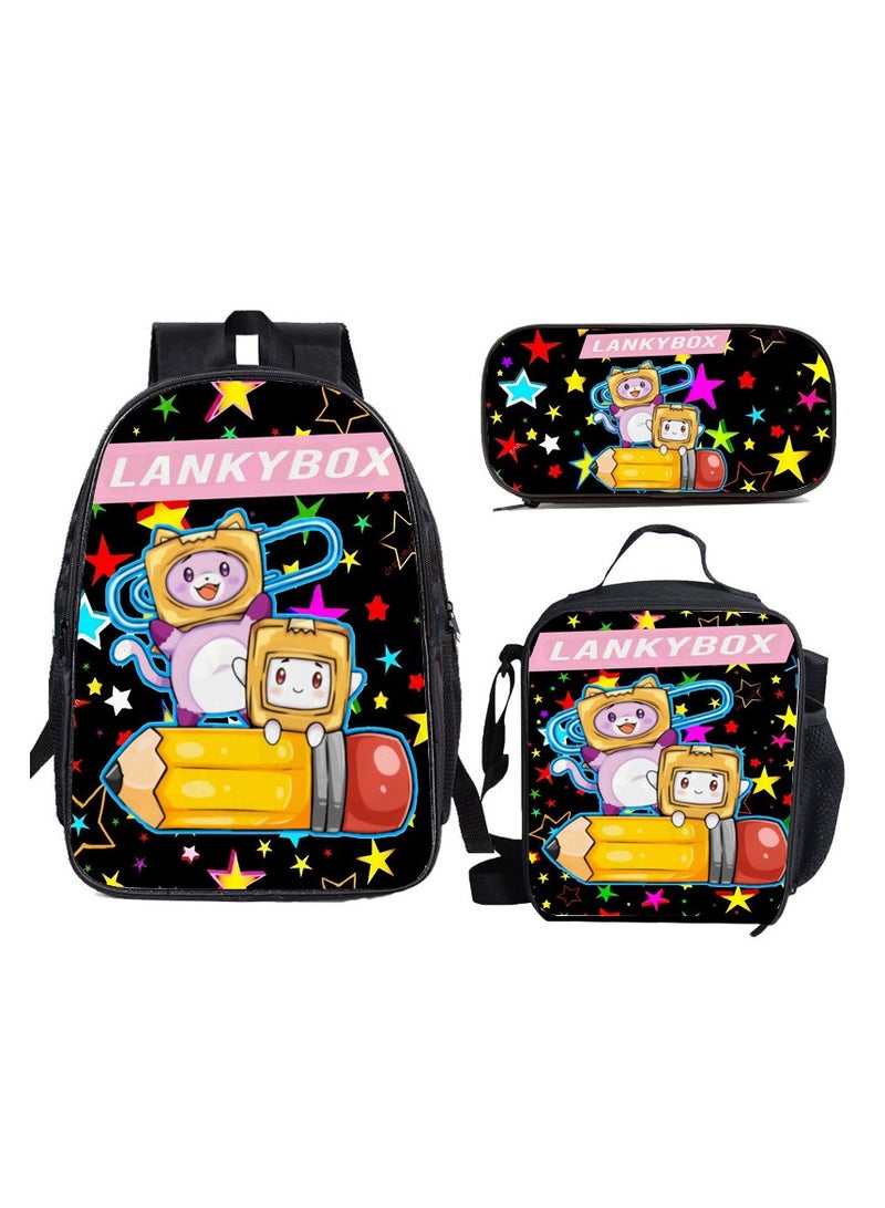 SKT Shiketro lankybox cartoon print school bag kindergarten lunch bag shoulder bag primary school student pencil bag backpack  - Image 1