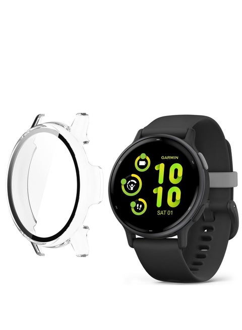 Cases Compatible with Garmin Vivoactive 5 Crystal Clear Hard PC Case with Tempered Glass Screen Protect Film Full Cover Shell Shockproof Scratch-Proof Protective Case