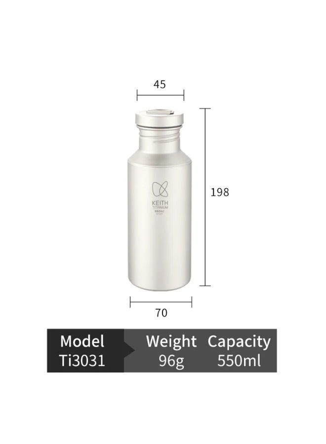 KEITH Titanium Ti3031 Plastic-Free Sport Bottle 550ml, Pure Titanium Lightweight Water Bottle with Leakproof Cap - Image 2