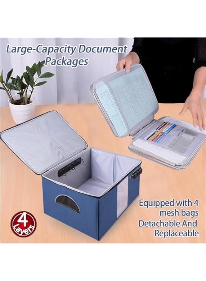 Generic Extra Large Document Storage Bag - Safe File Folder 4 Separation Layers with Code Lock,Foldable File Organizer,Right-Angle &Stiff Portable Box for Certificate,Laptop,Cards, Passport,Credentials(Blue  - Image 4