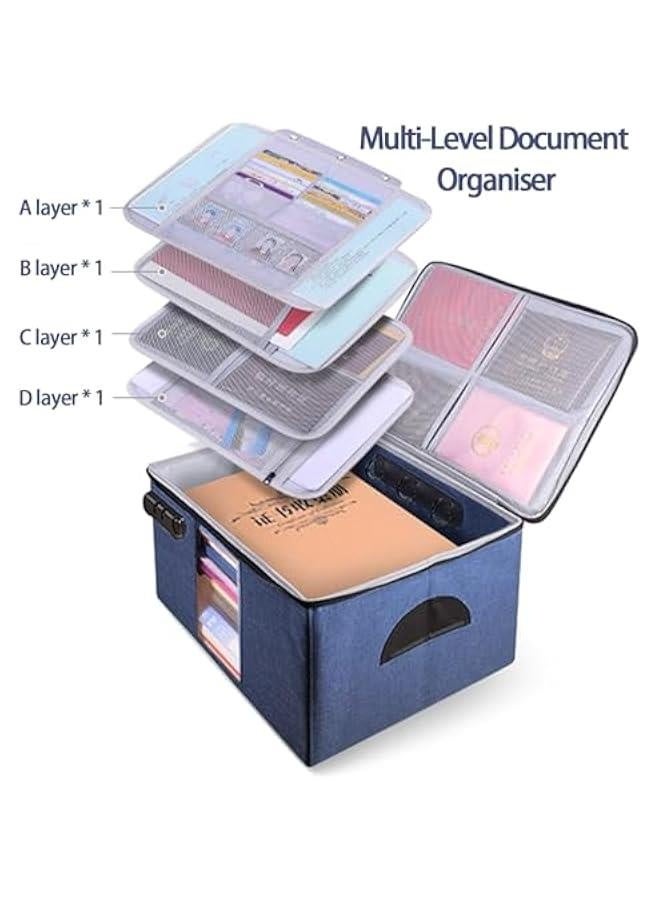 Generic Extra Large Document Storage Bag - Safe File Folder 4 Separation Layers with Code Lock,Foldable File Organizer,Right-Angle &Stiff Portable Box for Certificate,Laptop,Cards, Passport,Credentials(Blue  - Image 3