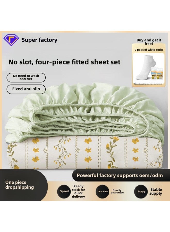 Disposable Bed Sheet Quilt Cover Bed Hat Four-piece Set Double Travel Dirty Winter Extra-large Thickened Household Hotel Supplies-Color:Double Suit [ab Face Coffee Cat] Get 2 Pairs Of Socks With Purchase  - Image 2