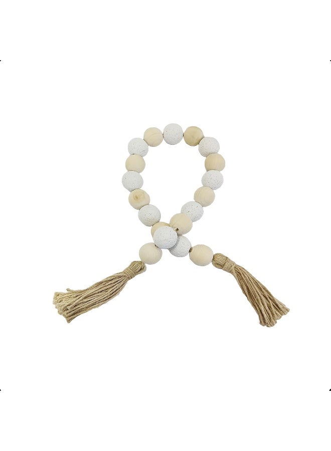 YINZUO YINZUO Boho Wooden Bead Garland with Tassels and Heart Charms Rustic Farmhouse Hanging Ornament for Tiered Tray, Jars, Wall Decor, Table Centerpiece Natural Wood  - Image 4