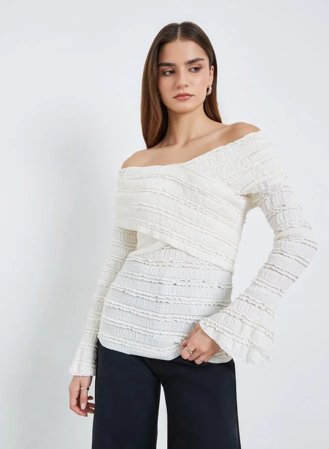 Styli Off-Shoulder Textured Blouse