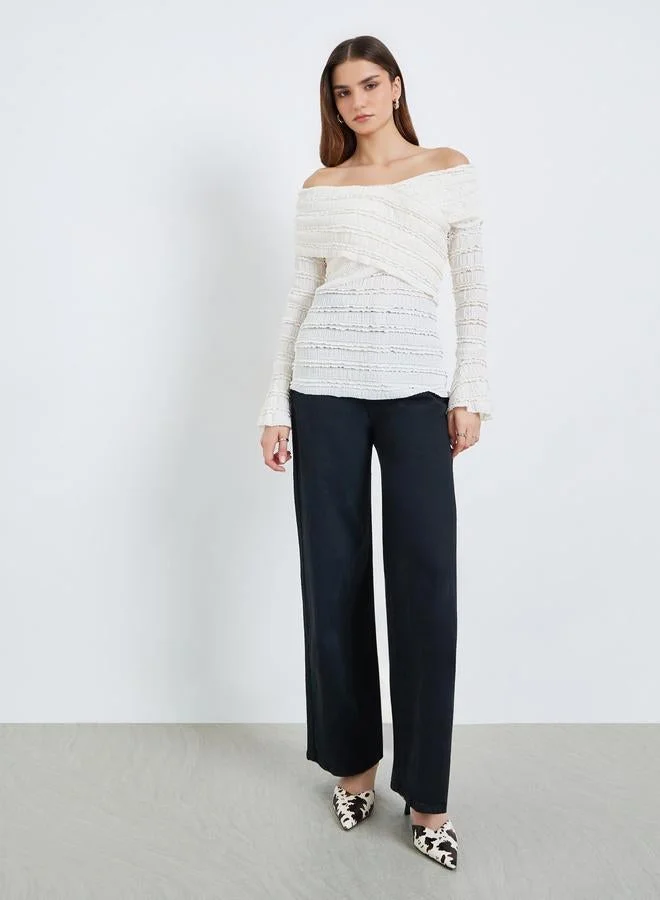Styli Off-Shoulder Textured Blouse
