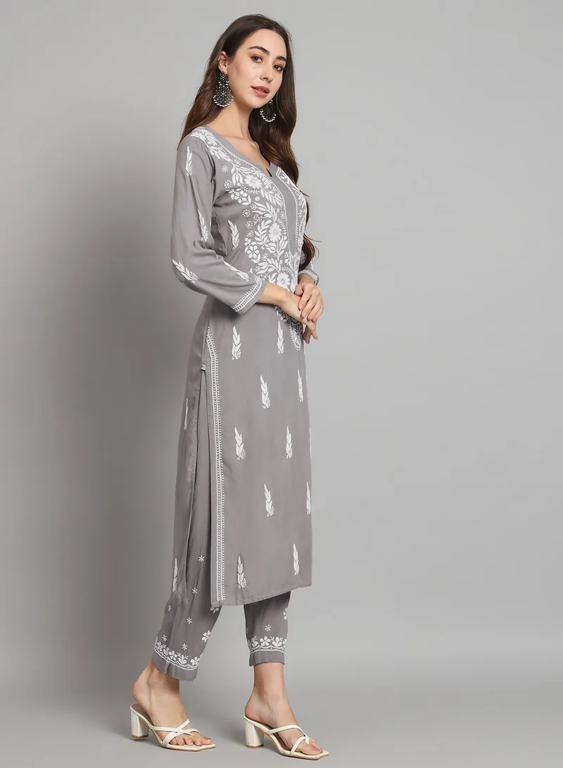 Alaya Women Hand Embroidered Chikankari Cotton kurta set-AL3451KS