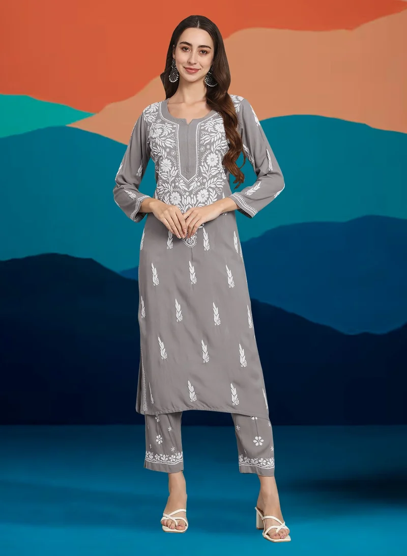 Alaya Women Hand Embroidered Chikankari Cotton kurta set-AL3451KS